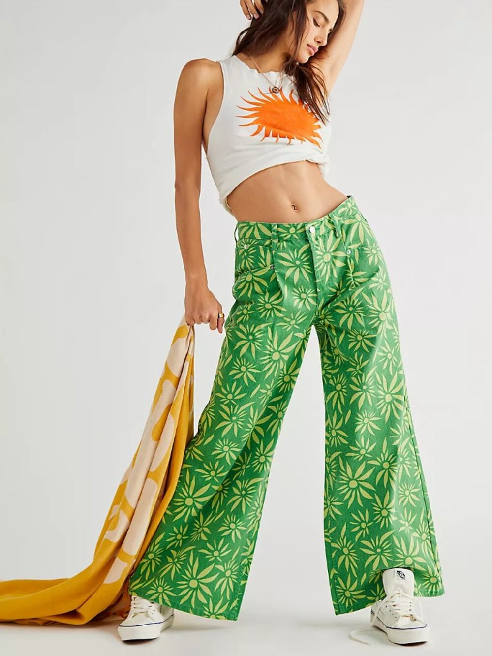 Free People We The Free Oversized Slouchy Floral Printed Jeans Size 27